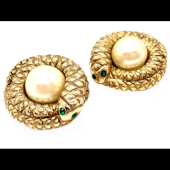 Rare Vintage Erwin Pearl Coiled Snake Earrings 🐍 - Picture 5 of 8